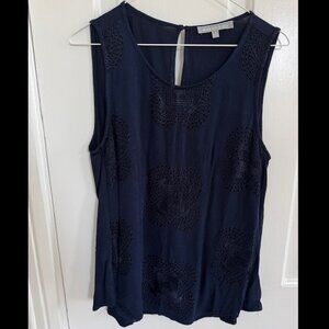 Navy Applique Sleeveless Top, Size Medium
